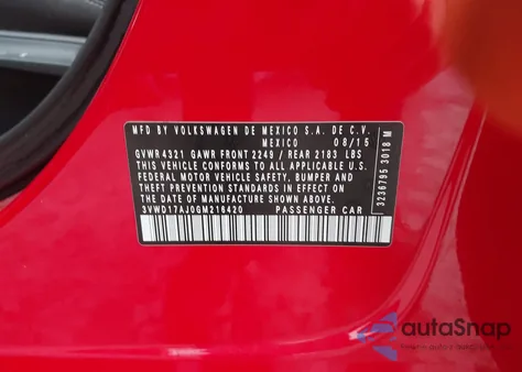 2016 Volkswagen Jetta 1.8T Sport z USA, uszkodzony, nr VIN 3VWD17AJ0GM216420